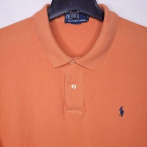 Ralph Lauren Polo Shirt Mens XXL Orange Navy Pony Cotton